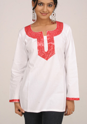 Sequins Adorned White Cotton Kurti