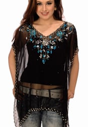 Floral Embroidered Black Georgette Kaftan
