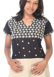 Beige And Black Embroidered Cotton Kurti