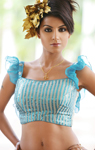 Cbazaar Blue And Beige Shimmer Striped Blouse