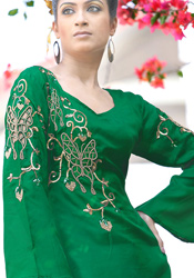 Butterfly Motif Adorned Peacock Green Kurti