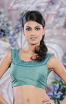 Cbazaar Tissue Ruffle Sleeveless Blue Blouse