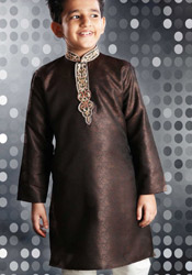 Brown Jacquard Kurta Pyjama