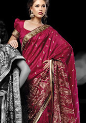 Embroidered Magenta Bhagalpuri Silk Saree