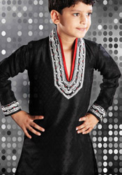 Enigmatic Black Art Silk Kurta Pyjama