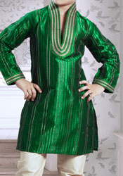 Green Embroidered Stripe Kurta Pyjama
