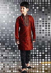 Heavenly Red Aari Embroidered Kurta Pyjama
