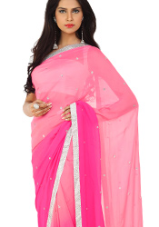 Pink Pure Georgette Double Blouse Saree