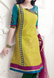 Green Cotton Jacquard Churidar Suit