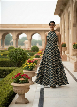 Navy Chinon Indo Western Maxi Dress