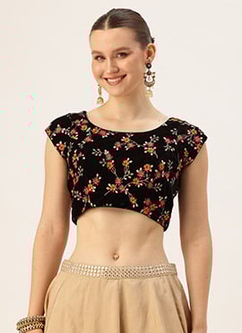 Black Embroidered Velvet Blouse