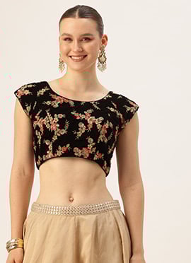 Black Embroidered Velvet Blouse