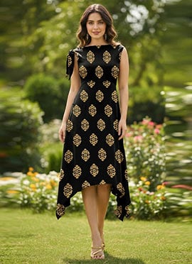 Black Faux Georgette Indo Western High Low Dr