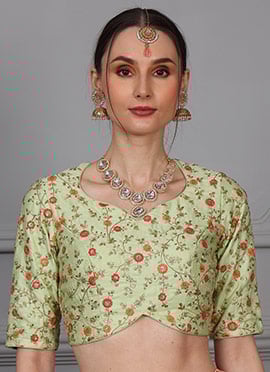 Green Art Silk Embroidered Blouse