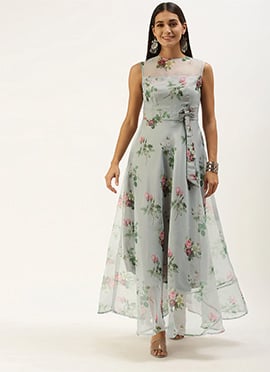 Grey Organza Digital Printed Dress