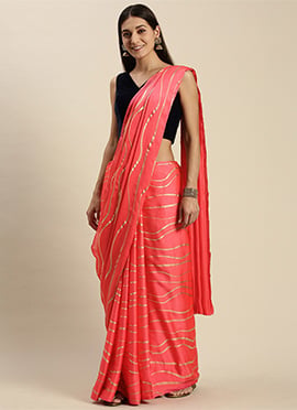 Navy Blue Velvet N Pink Printed Satin Saree