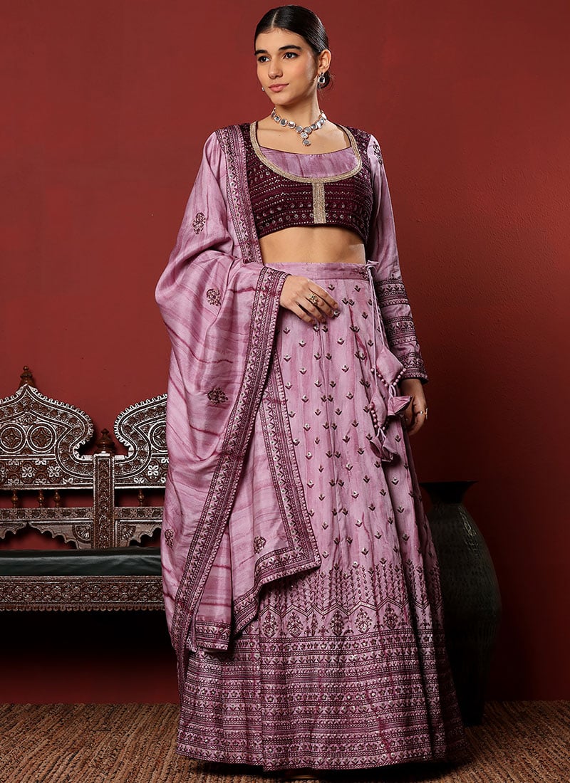 Chic Blouse With Embroidered Art Silk Lehenga Wedding Wear Product Code: GHBS02311840RTW