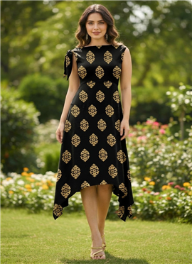Black Faux Georgette Indo Western High Low Dr