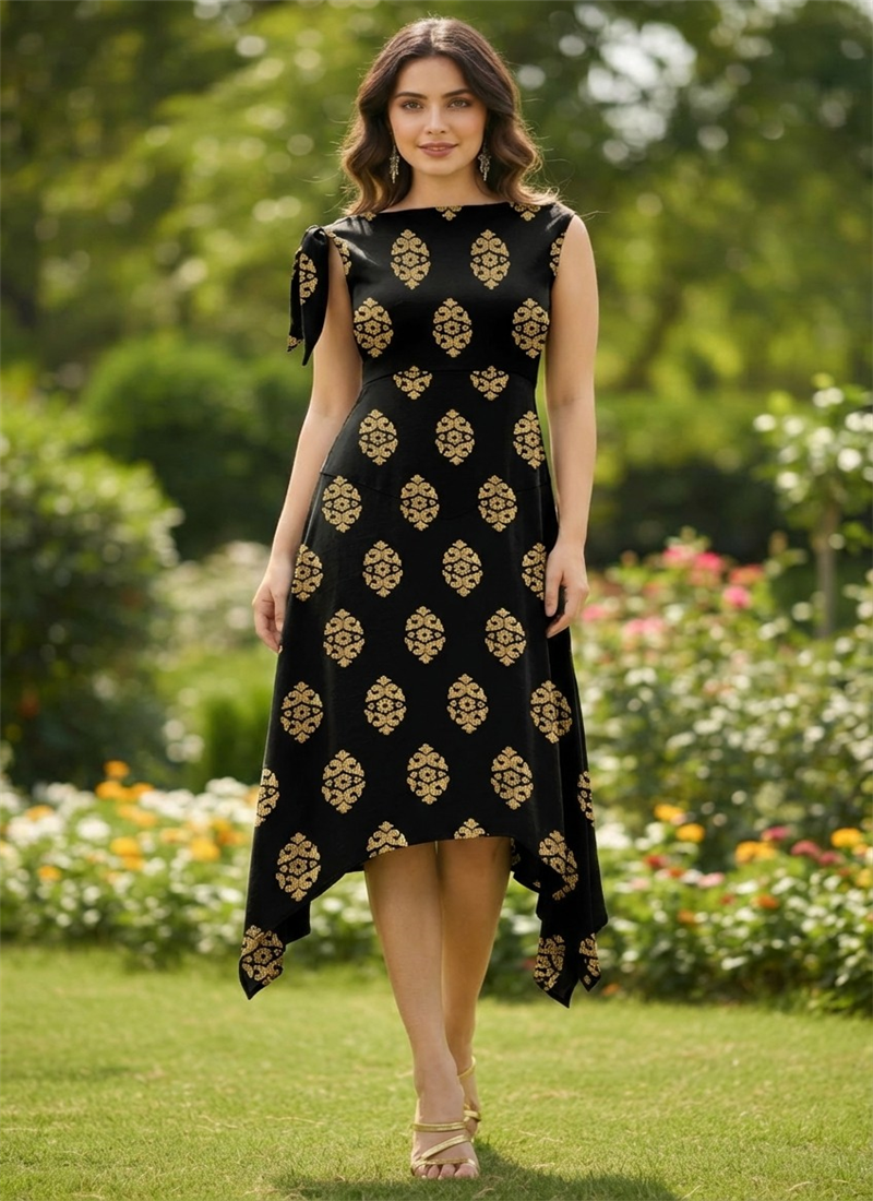  Black Faux Georgette Indo Western High Low Dr After Six Wear