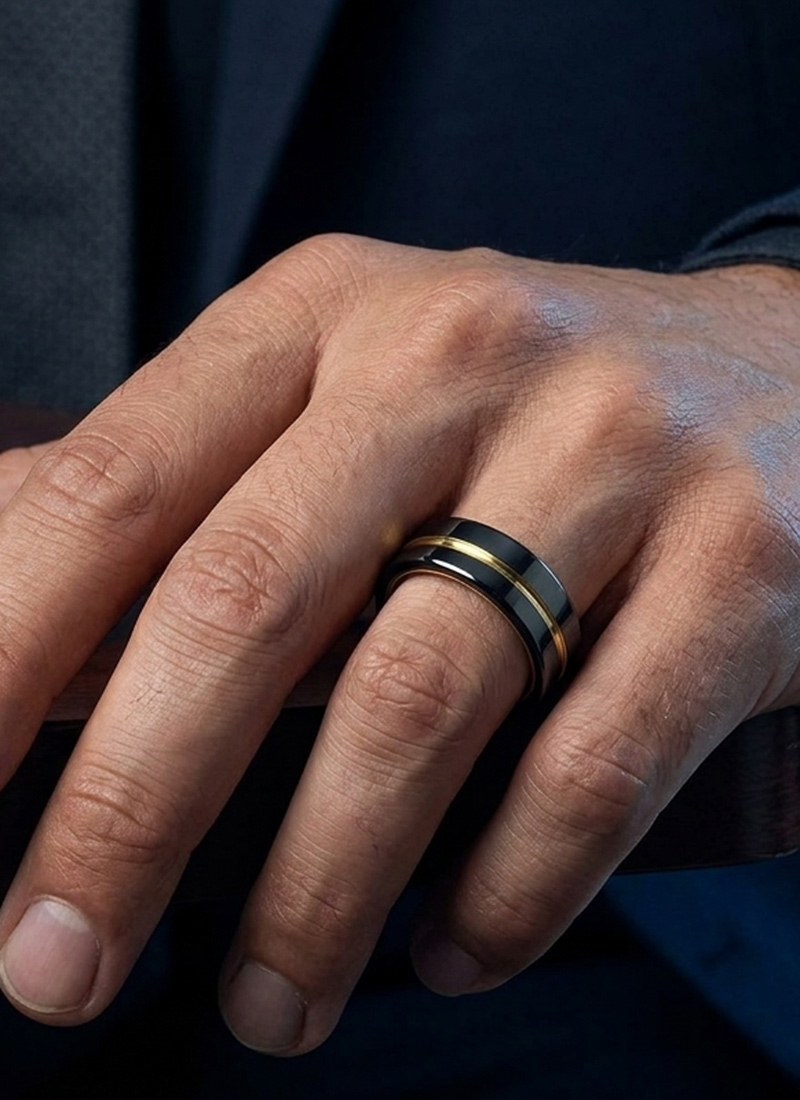 925 Sterling Silver Black Gold Dual Tone Band Ring For Men