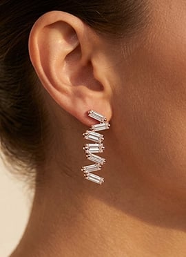 925 Sterling Silver Moissanite Baguette Cascade Drop Earrings