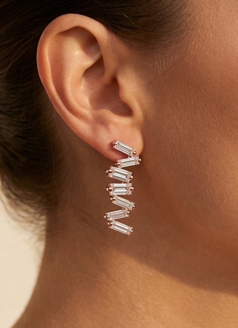 925 Sterling Silver Moissanite Baguette Cascade Drop Earrings After Six Wear