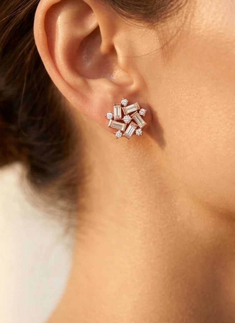 925 Sterling Silver Moissanite Baguette Mosaic Stud Earrings After Six Wear
