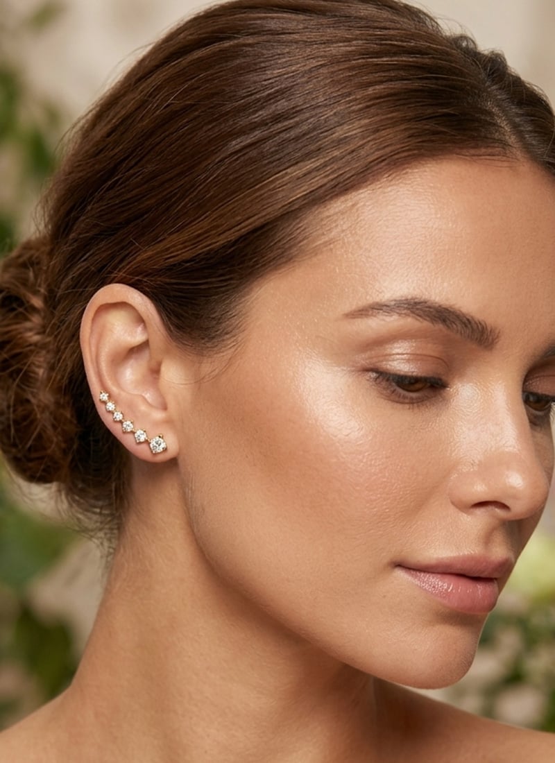 925 Sterling Silver Moissanite Classic Ear Climber Earrings After Six Wear