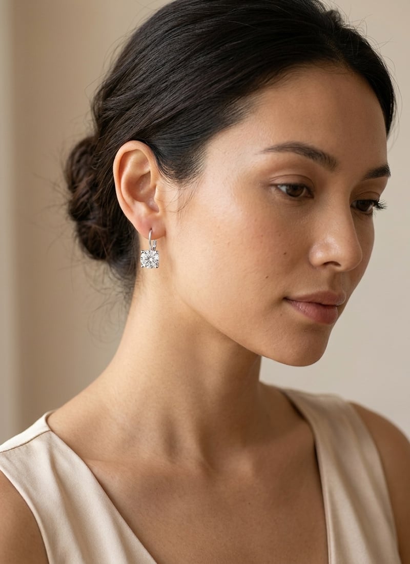 925 Sterling Silver Moissanite Classic Solitaire Leverback Drop Earrings After Six Wear
