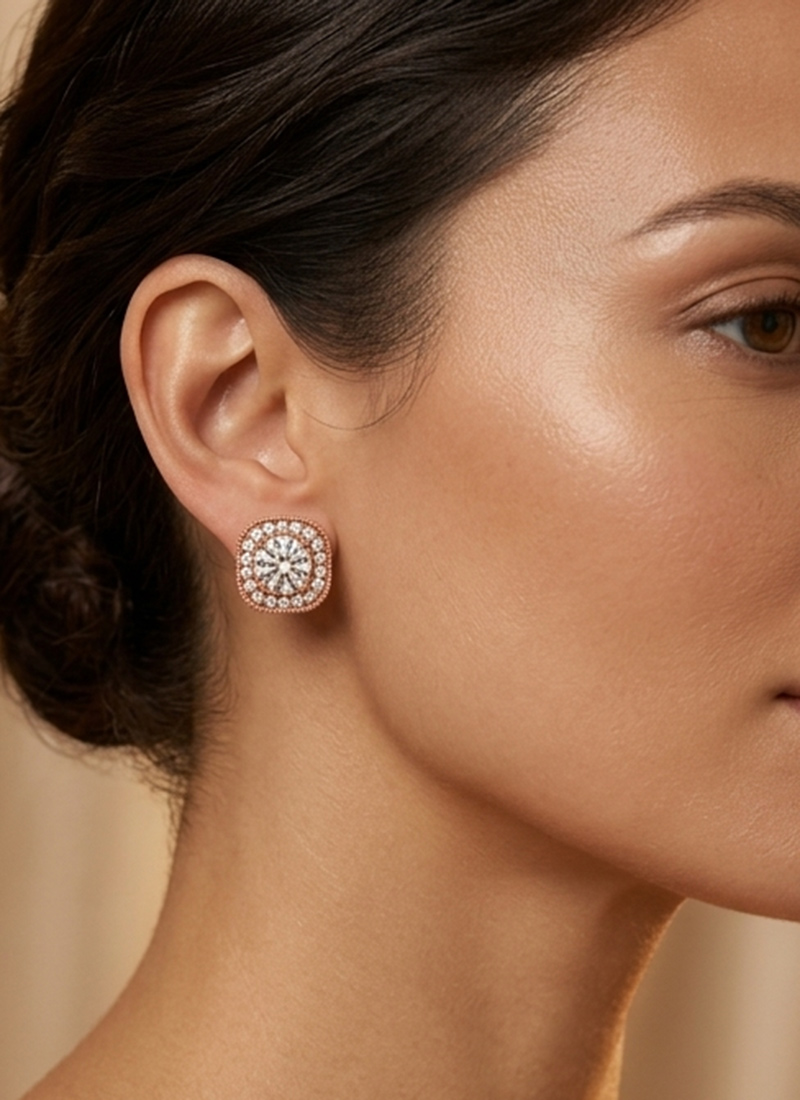 925 Sterling Silver Moissanite Cushion Halo Stud Earrings After Six Wear