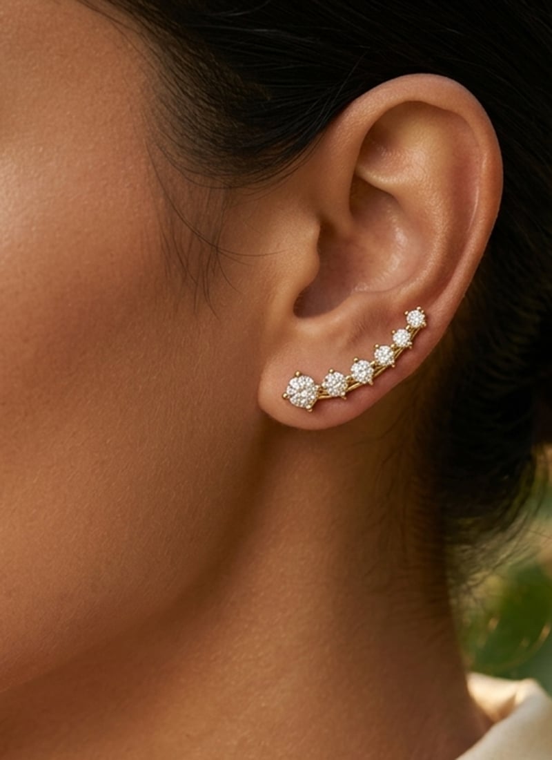 925 Sterling Silver Moissanite Elegant Curved Ear Climber Earrings After Six Wear