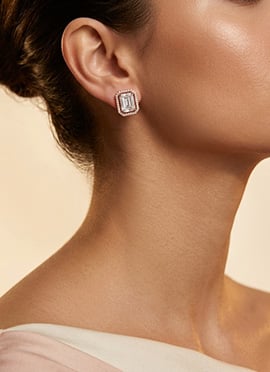 925 Sterling Silver Moissanite Emerald Cut Classic Halo Stud Earrings