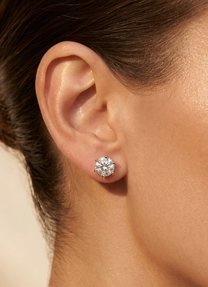 925 Sterling Silver Moissanite Raised Basket Solitaire Stud Earrings After Six Wear