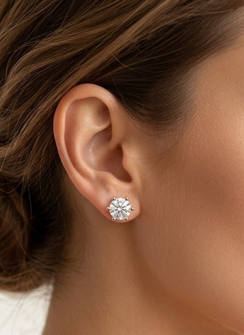 925 Sterling Silver Moissanite Refined Round Solitaire Stud Earrings After Six Wear