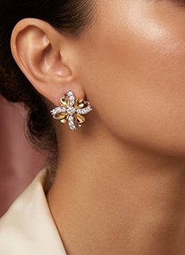 925 Sterling Silver Moissanite Ribbon Floral Stud Earrings