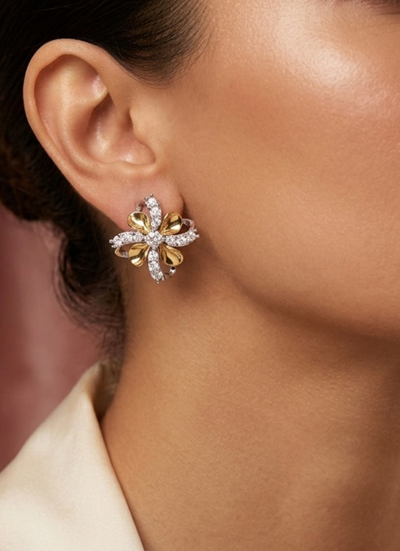 925 Sterling Silver Moissanite Ribbon Floral Stud Earrings After Six Wear
