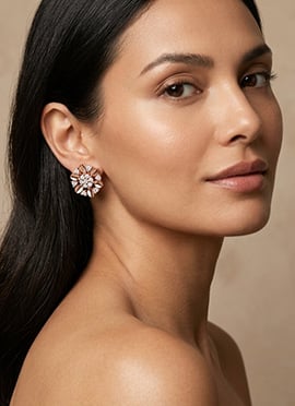 925 Sterling Silver Moissanite Sculpted Flower Stud Earrings