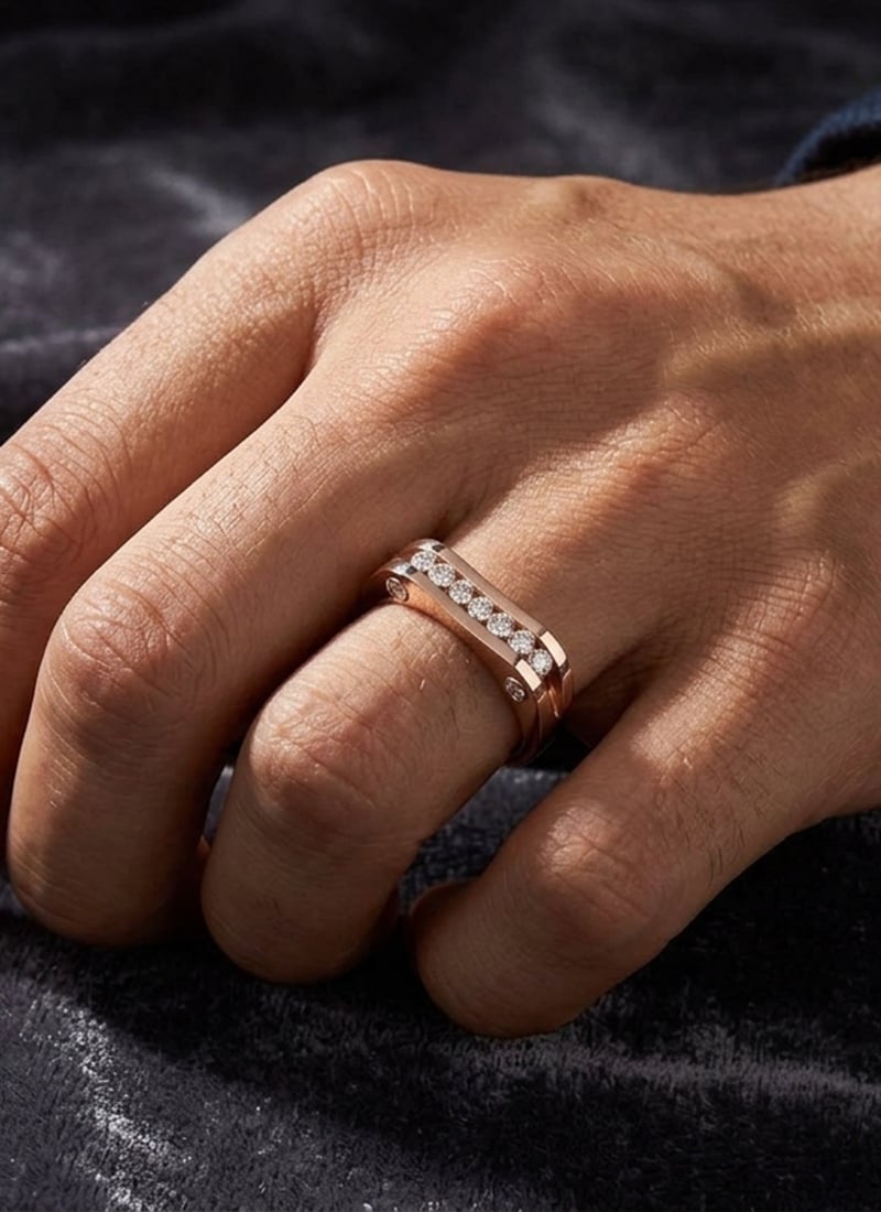 925 Sterling Silver Rose Gold Geometric Bar Moissanite Ring For Men