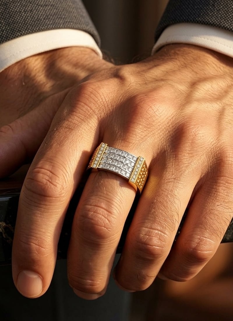 925 Sterling Silver Two Tone Bridge Pave Moissanite Ring For Men