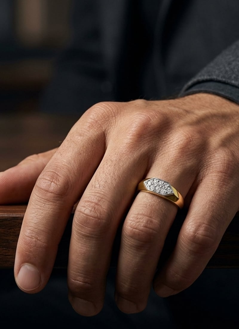 925 Sterling Silver Two Tone Hexagonal Pave Moissanite Ring For Men