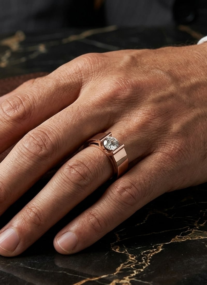 925 Sterling Silver Two Tone Open Shank Solitaire Moissanite Ring For Men