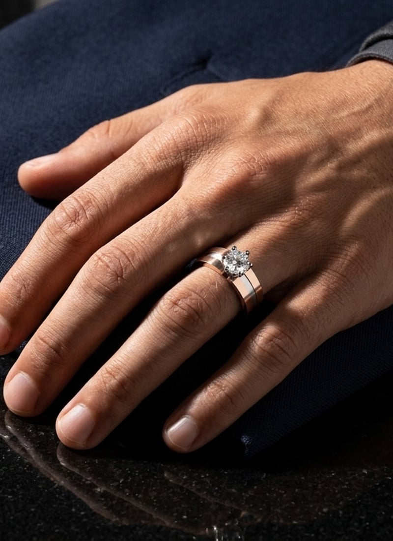 925 Sterling Silver Two Tone Round Solitaire Moissanite Ring For Men