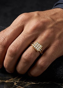 925 Sterling Silver Two Tone Square Cluster Moissanite Ring For Men