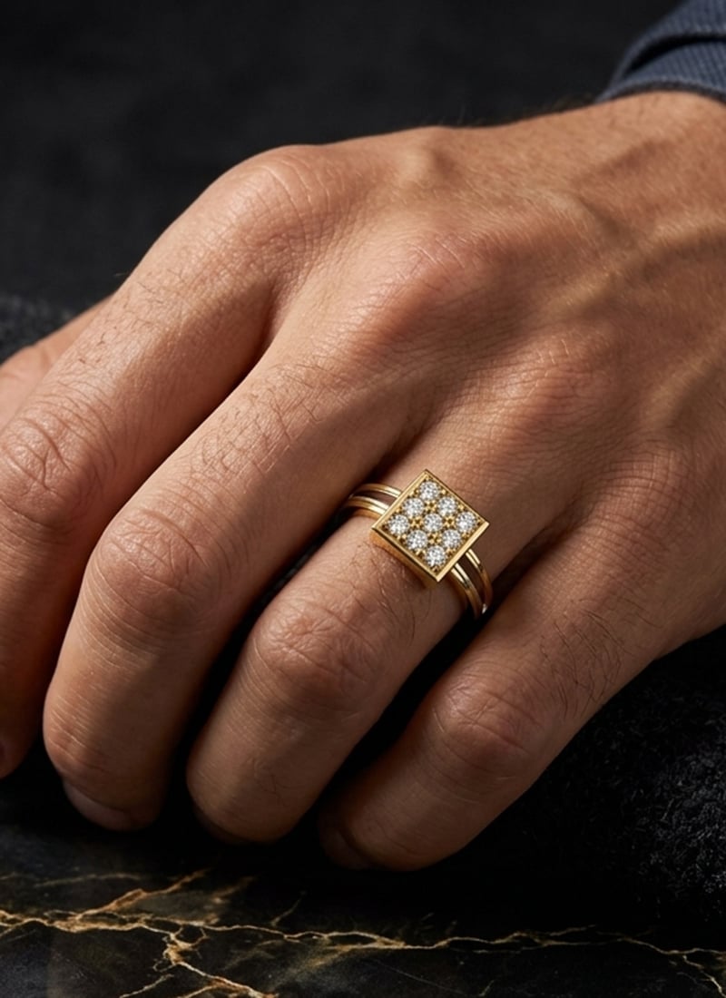 925 Sterling Silver Two Tone Square Cluster Moissanite Ring For Men