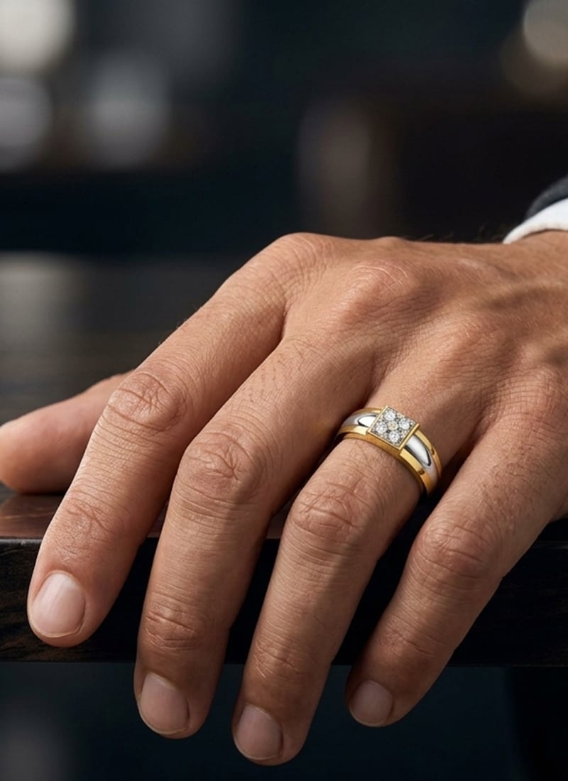 925 Sterling Silver Two Tone Square Floral Moissanite Ring For Men