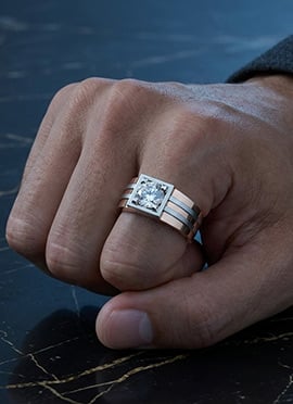 925 Sterling Silver Two Tone Square Frame Solitaire Moissanite Ring For Men