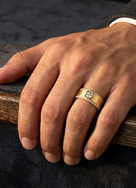 925 Sterling Silver Yellow Gold Floral Pave Moissanite Band Ring For Men