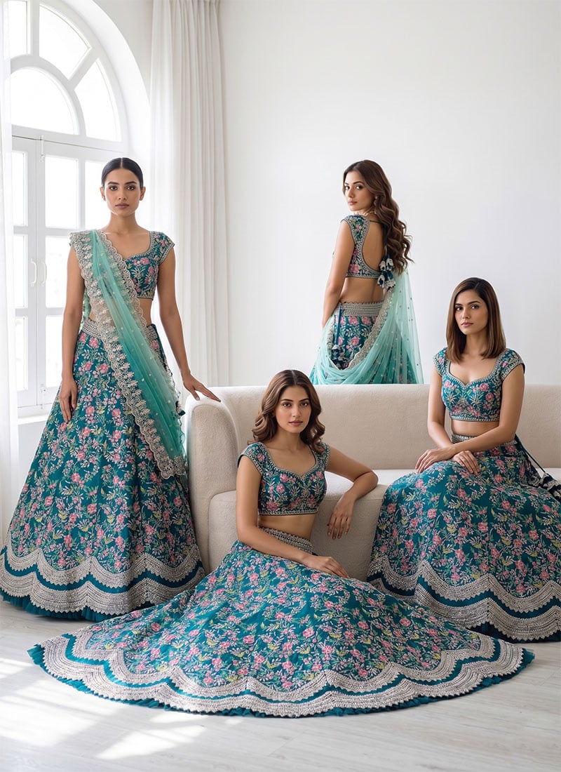 Buy Aqua Blue Satin Embroidered Stones And Gota A Line Lehenga Wedding Wear  Online at Best Price | Cbazaar