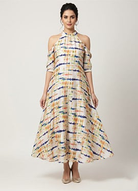 Artsy Ivory Silk Halter Dress