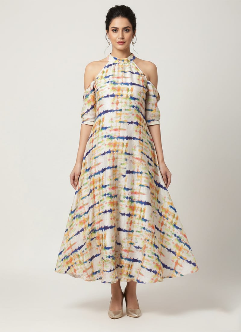 Artsy Ivory Silk Halter Dress After Six Wear